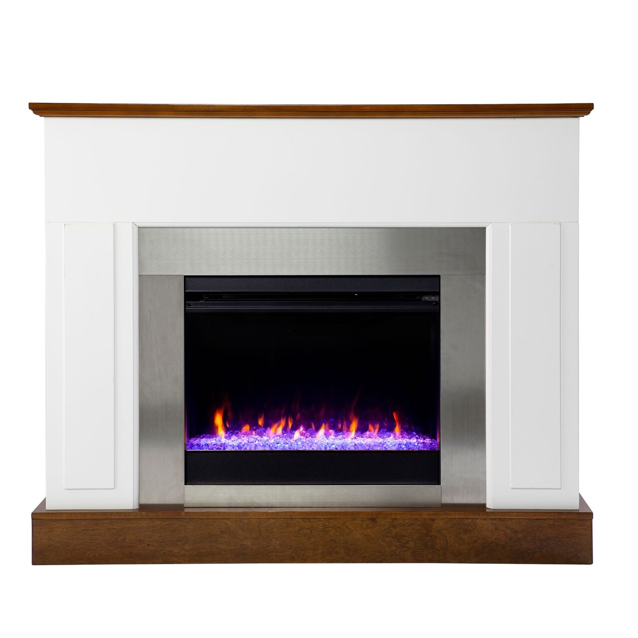 Southern Enterprises 50" White and Brown Color Changing Electric Fireplace